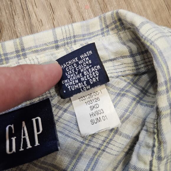 Vtg Y2K GAP Linen Sleeveless Blouse Women M Blue Plaid Preppy 2000s Boho Cottage - Picture 9 of 9